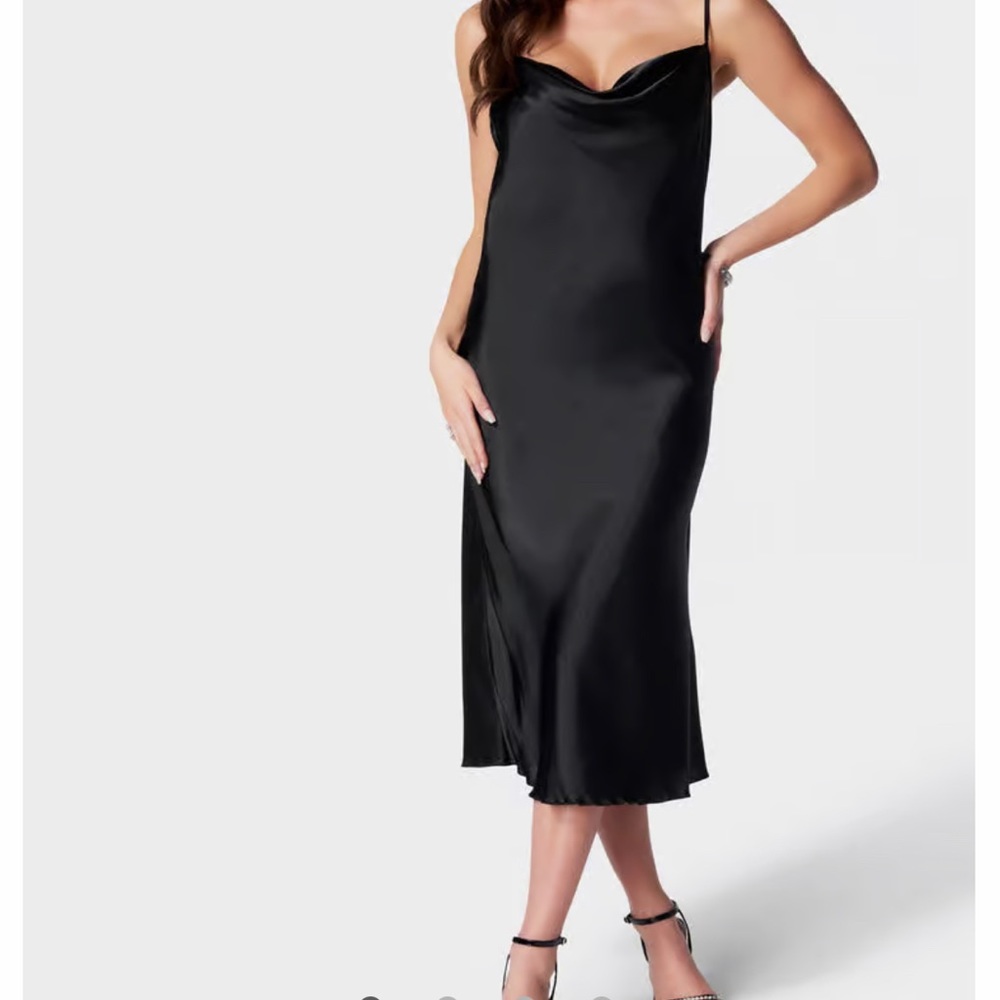Bebe Satin Cowl Neck Slip MIDI Dress Size L